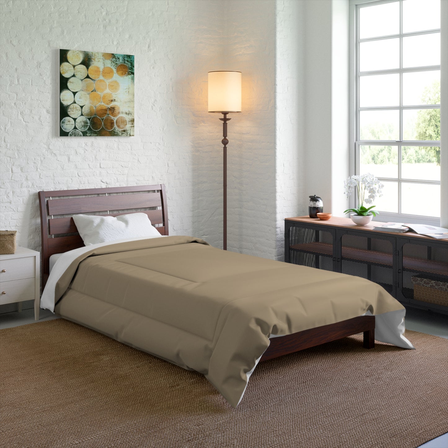 Design Comforter – stilvolle Tagesdecke mit weichem Griff - Light Beige - WOOVE