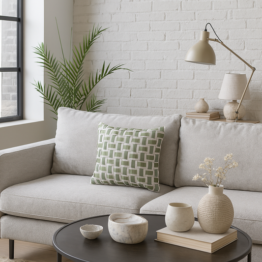 OLIVE TRACE Creme & Helloliv / Kissenbezug - WOOVE