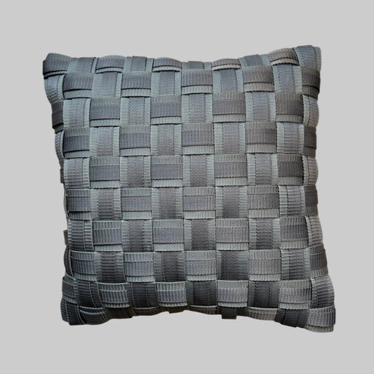 WOOVE Handgewebtes Designer-Kissen - Grid Ästhetik in Anthrazit l Kissenbezug - WOOVE