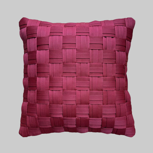 WOOVE Handgewebtes Designer-Kissen - Grid Ästhetik in Bordeaux / Kissenbezug - WOOVE