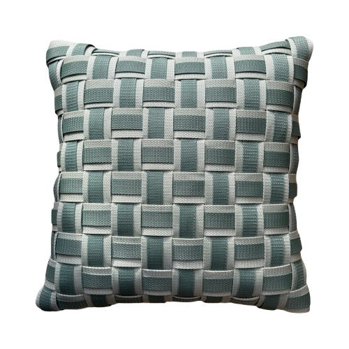 WOOVE Handgewebtes Designer-Kissen - Grid Ästhetik in Eukalyptus & Salbei l Kissenbezug