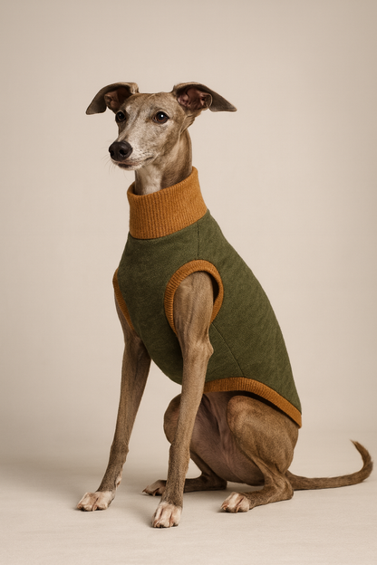 Hunde Strickpulli - Green & Cognac / gestrickt, OEKO-TEX® - WOOVE