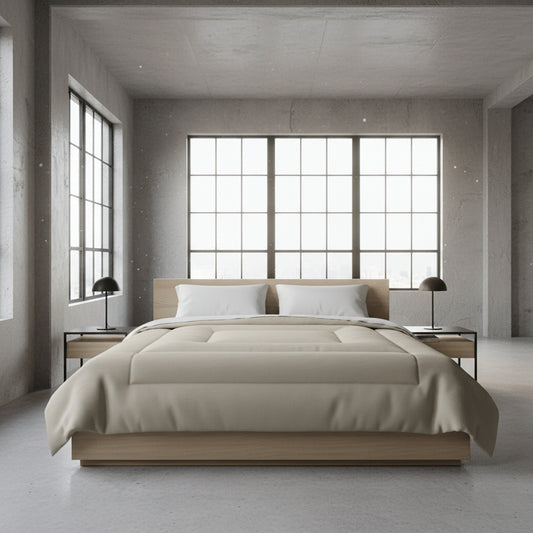 Design Comforter – stilvolle Tagesdecke mit weichem Griff - Greige - WOOVE