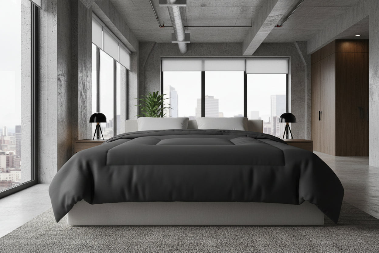 Design Comforter – stilvolle Tagesdecke mit weichem Griff - Black - WOOVE