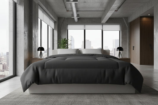 Design Comforter – stilvolle Tagesdecke mit weichem Griff - Black - WOOVE