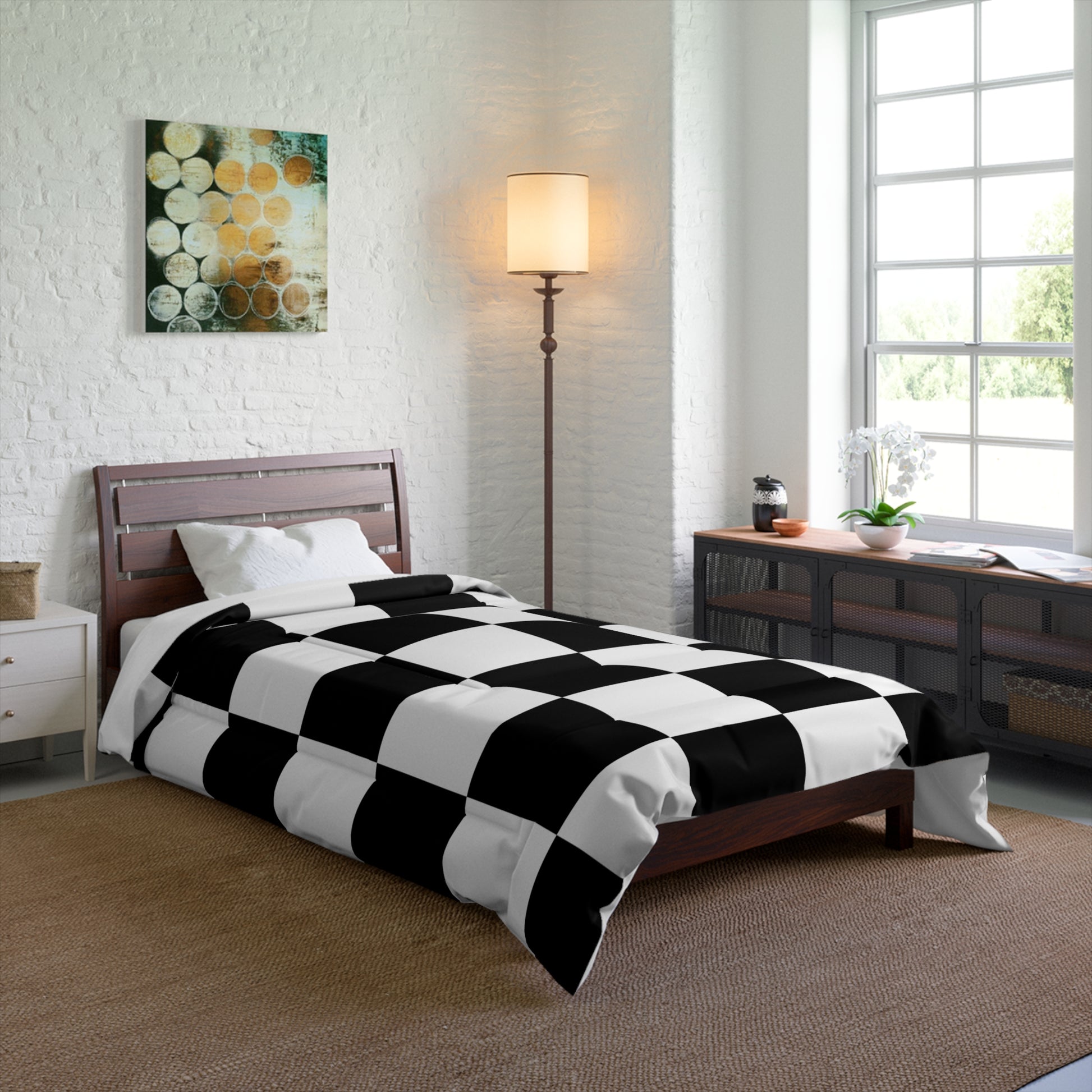 Design Comforter – stilvolle Tagesdecke mit weichem Griff - Black & White Chess - WOOVE