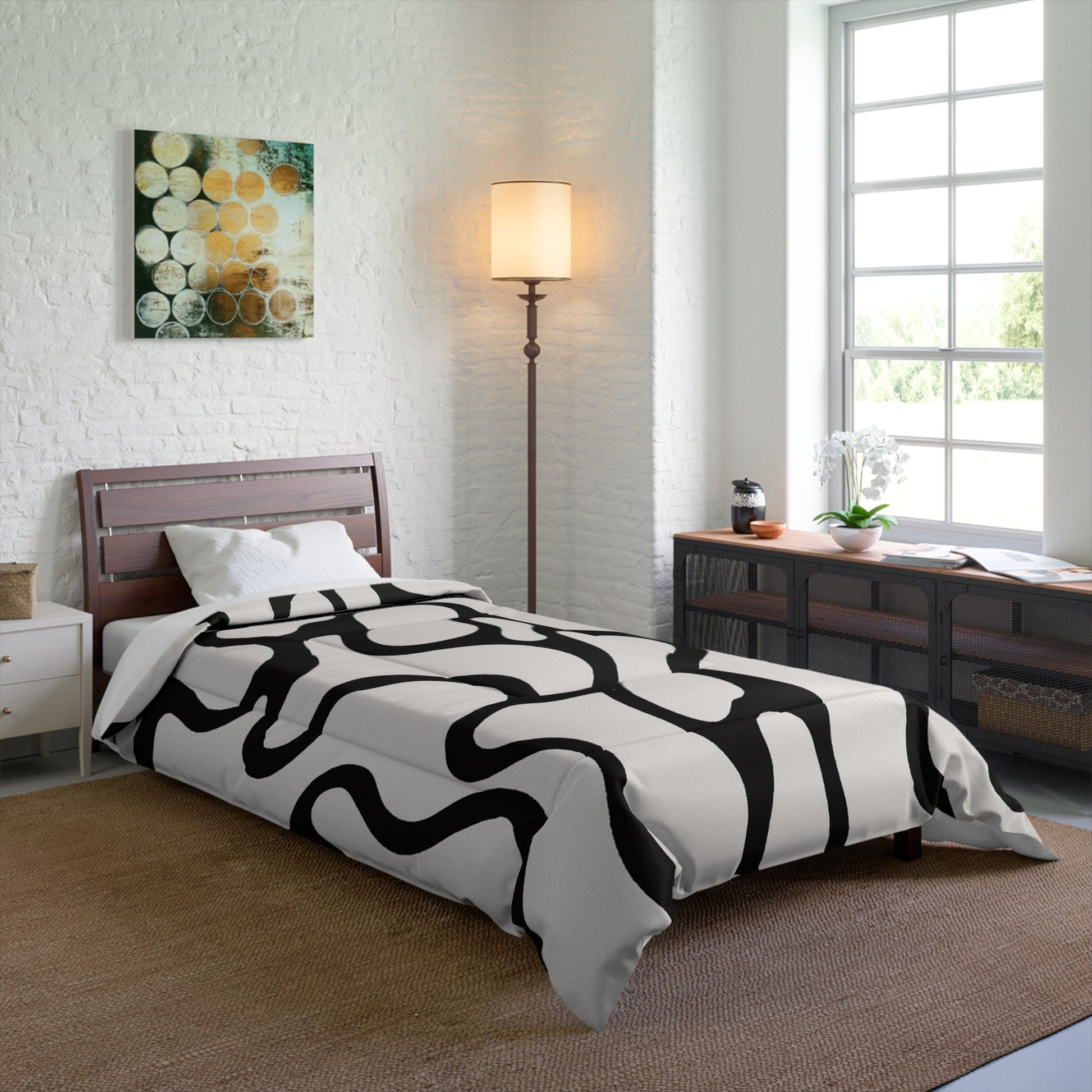 Design Comforter – stilvolle Tagesdecke mit weichem Griff - Black & White Flow - WOOVE