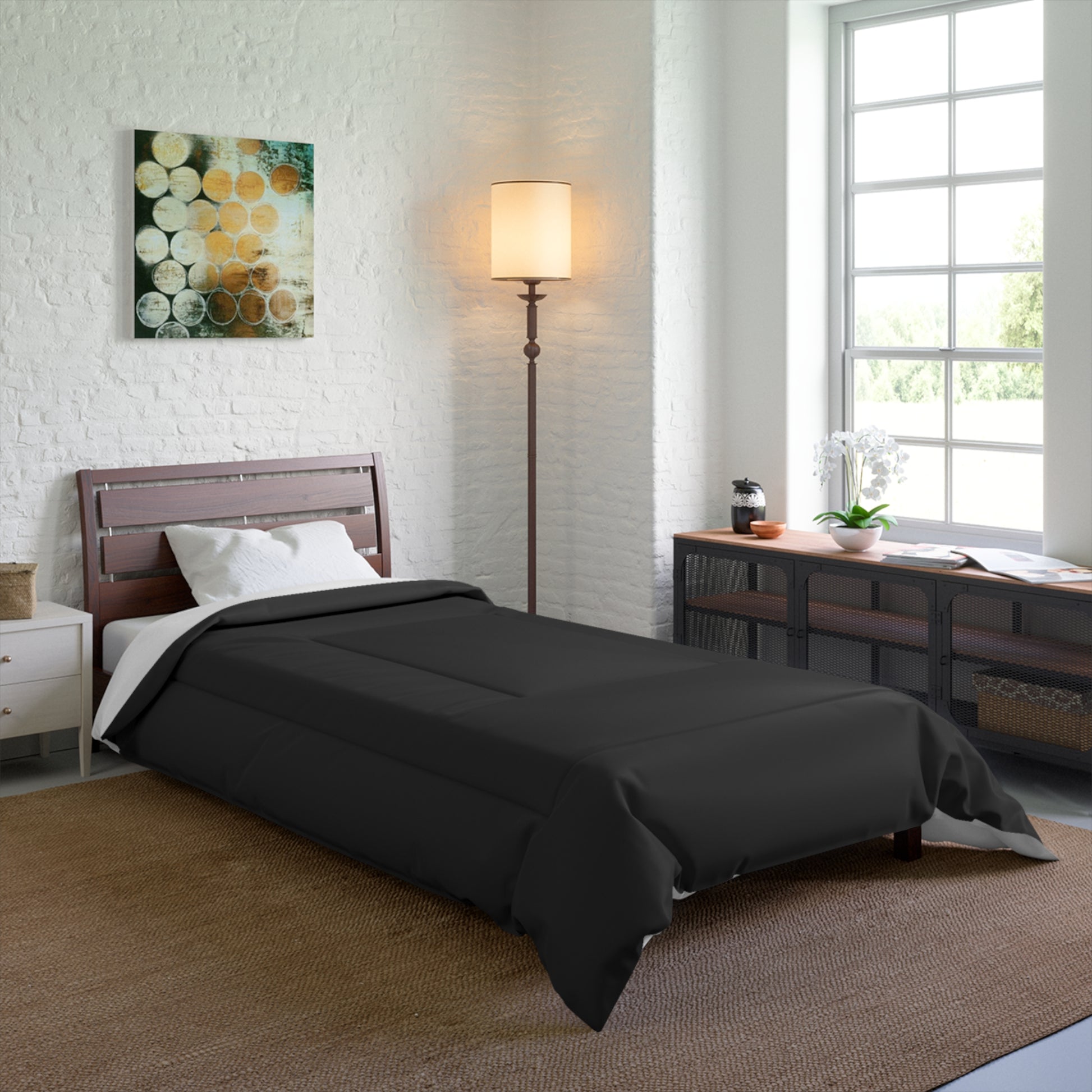 Design Comforter – stilvolle Tagesdecke mit weichem Griff - Black - WOOVE