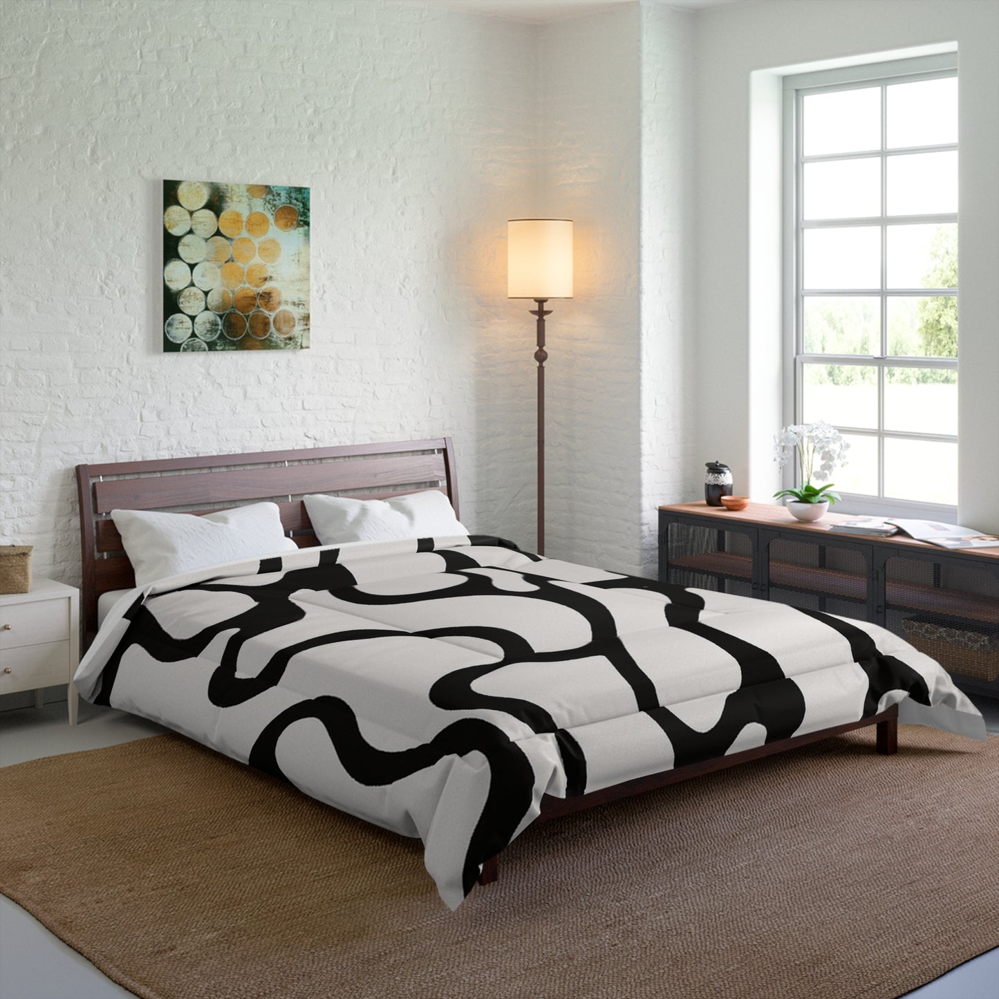 Design Comforter – stilvolle Tagesdecke mit weichem Griff - Black & White Flow - WOOVE