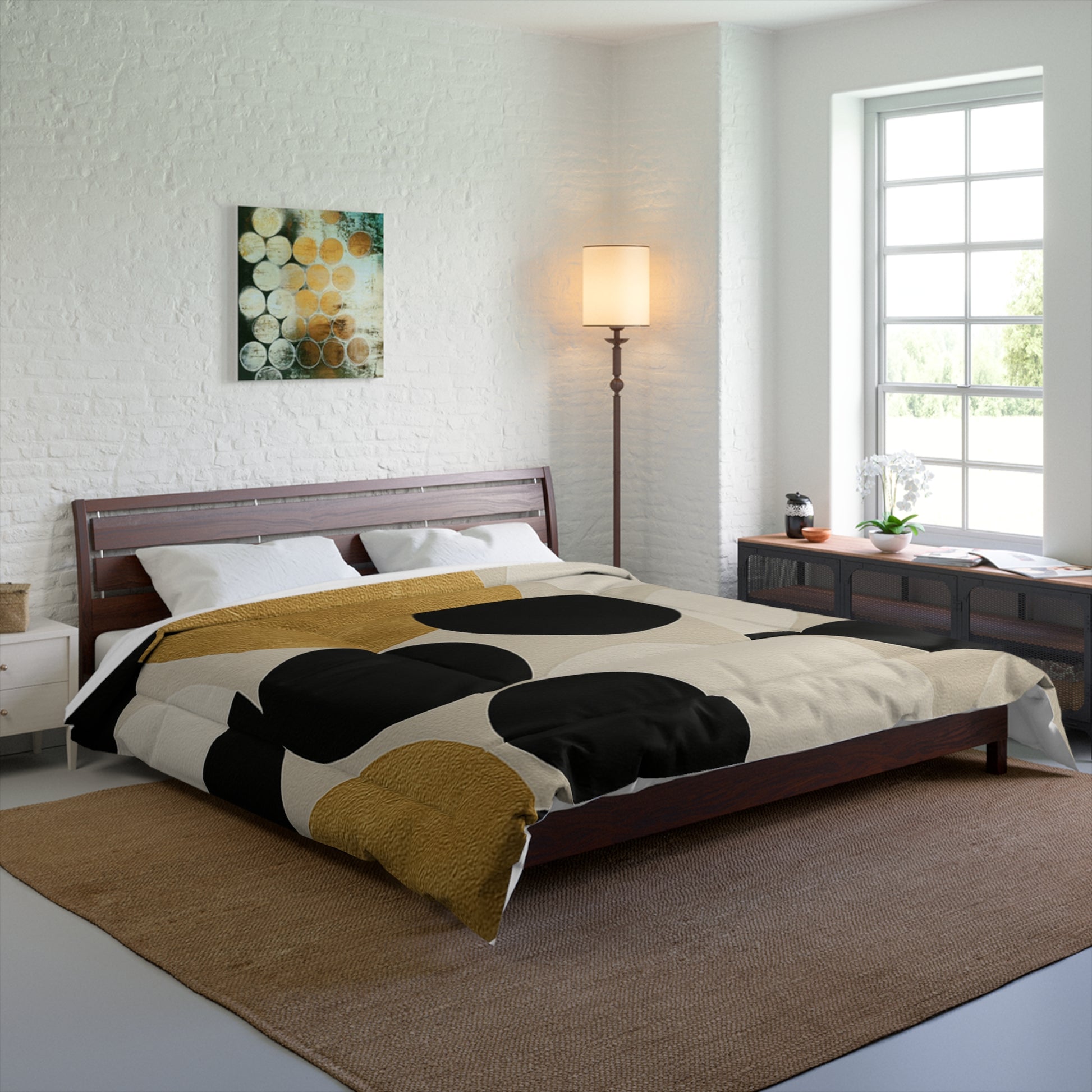 Design Comforter – stilvolle Tagesdecke mit weichem Griff - Golden Dots - WOOVE