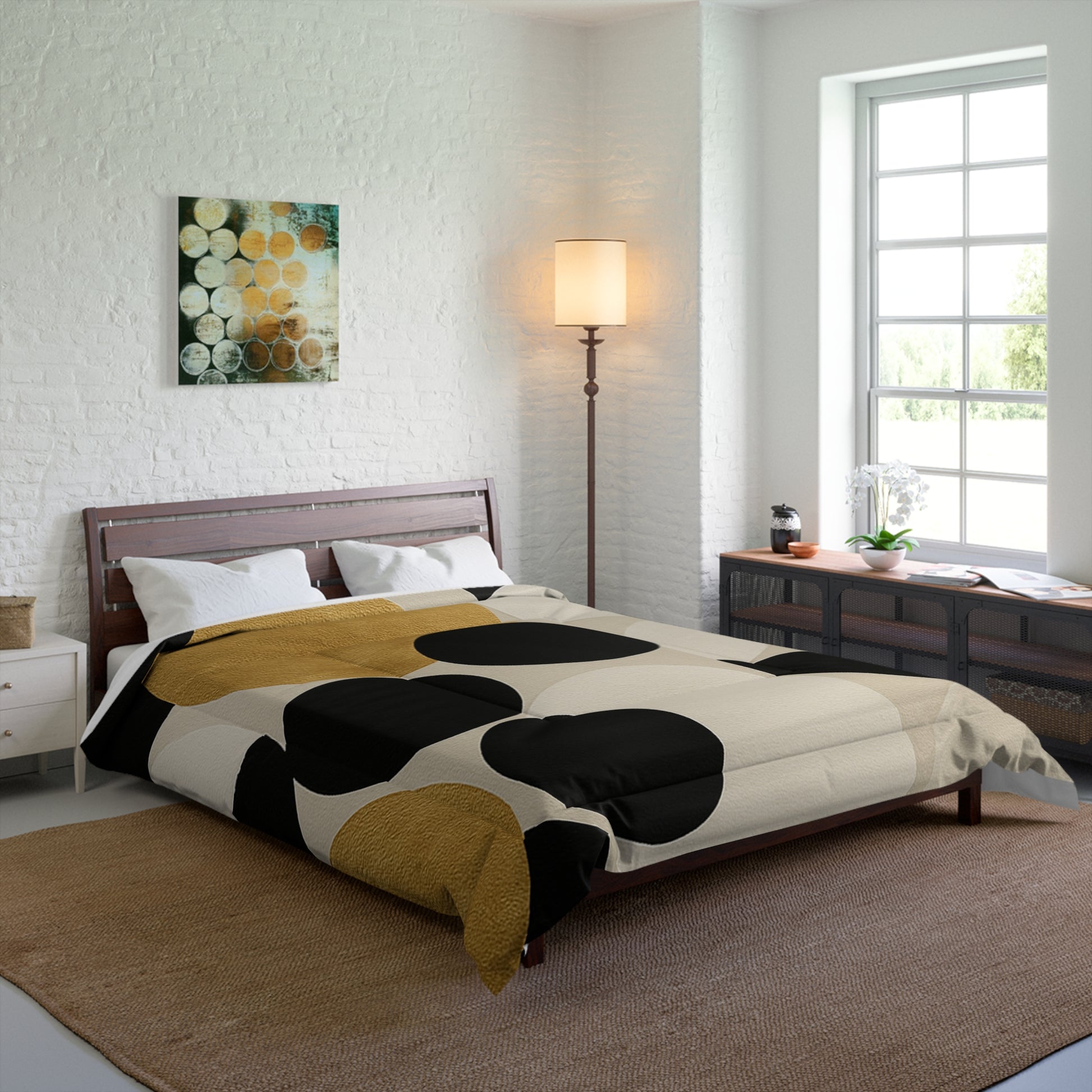 Design Comforter – stilvolle Tagesdecke mit weichem Griff - Golden Dots - WOOVE