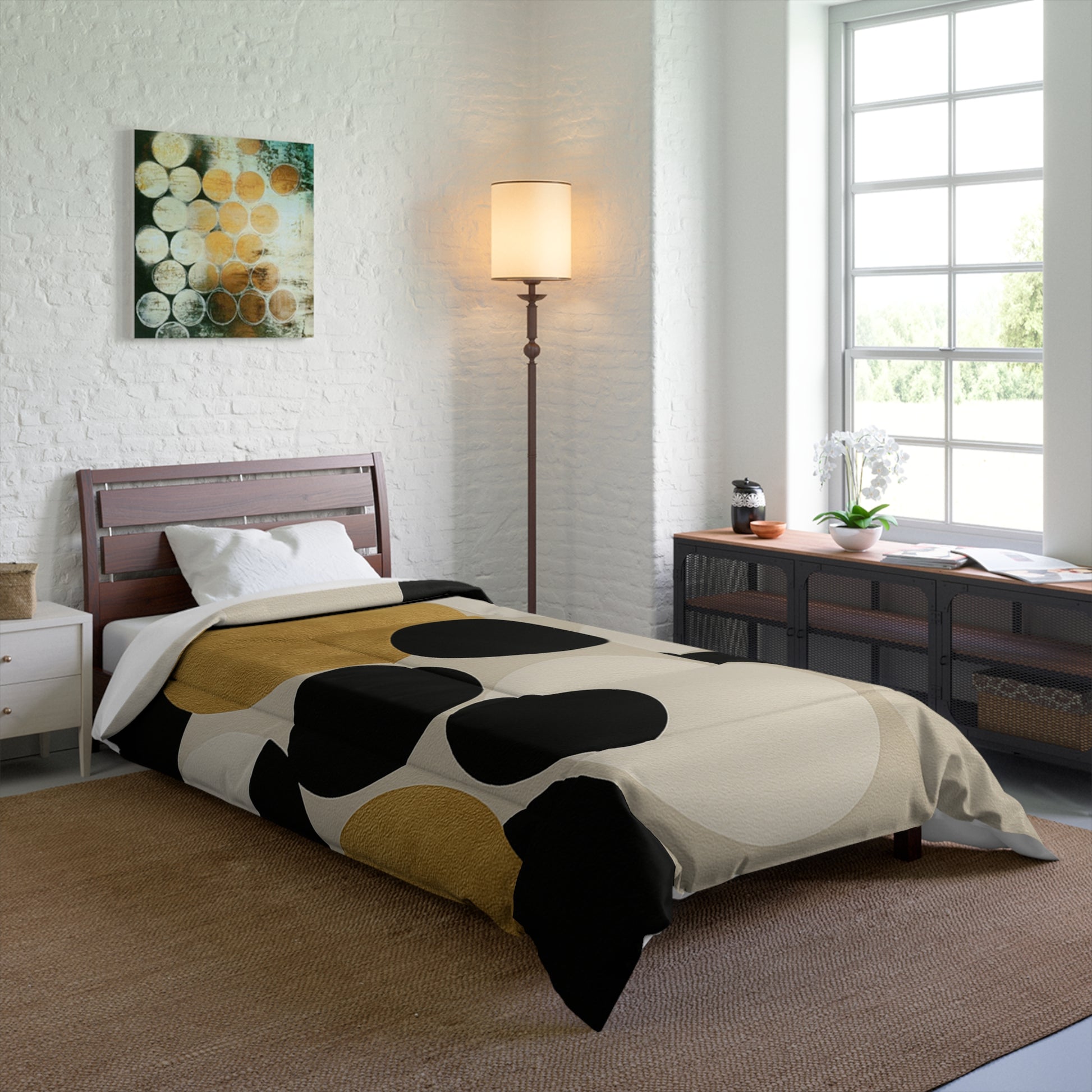 Design Comforter – stilvolle Tagesdecke mit weichem Griff - Golden Dots - WOOVE