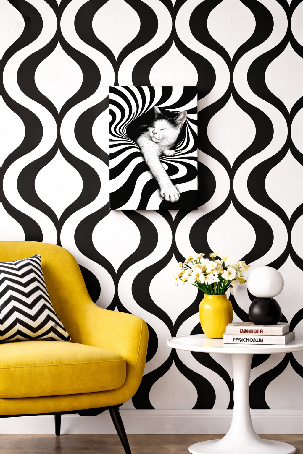Hypno Cat - Waves / Mini Canvas Print