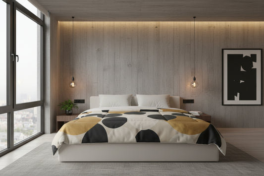 Design Comforter – stilvolle Tagesdecke mit weichem Griff - Golden Dots - WOOVE