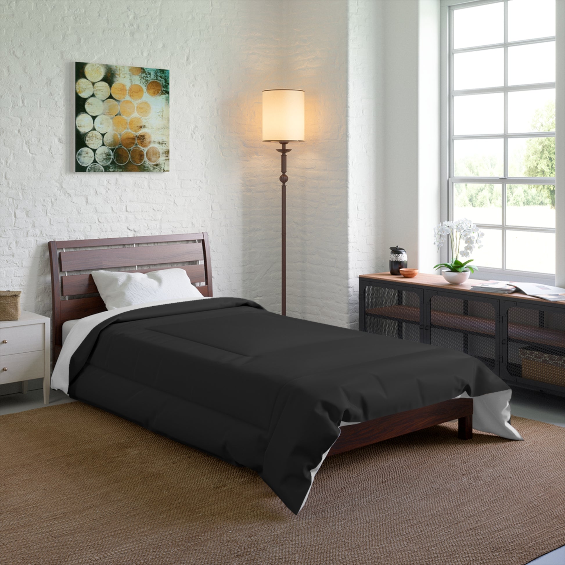 Design Comforter – stilvolle Tagesdecke mit weichem Griff - Black - WOOVE