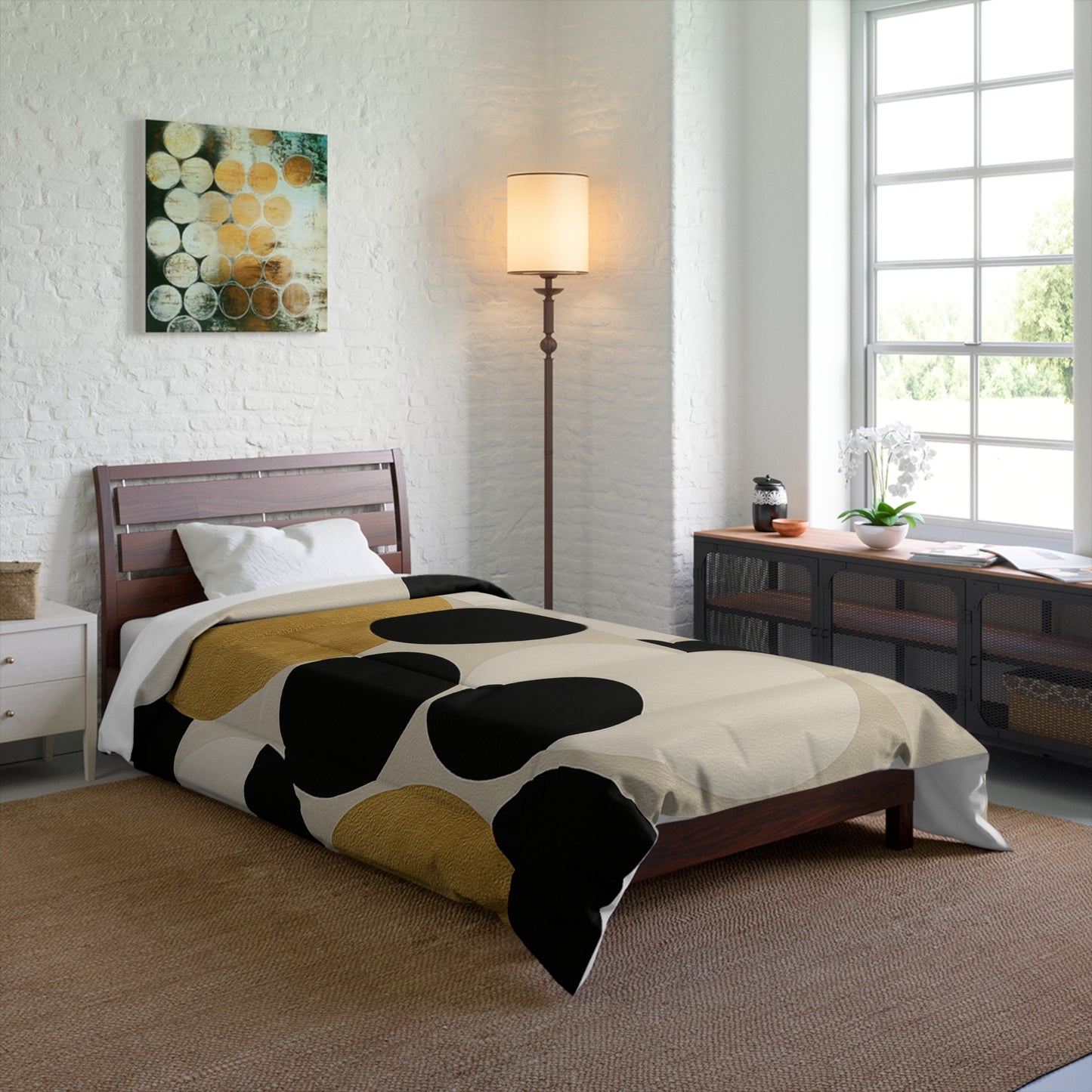 Design Comforter – stilvolle Tagesdecke mit weichem Griff - Golden Dots - WOOVE