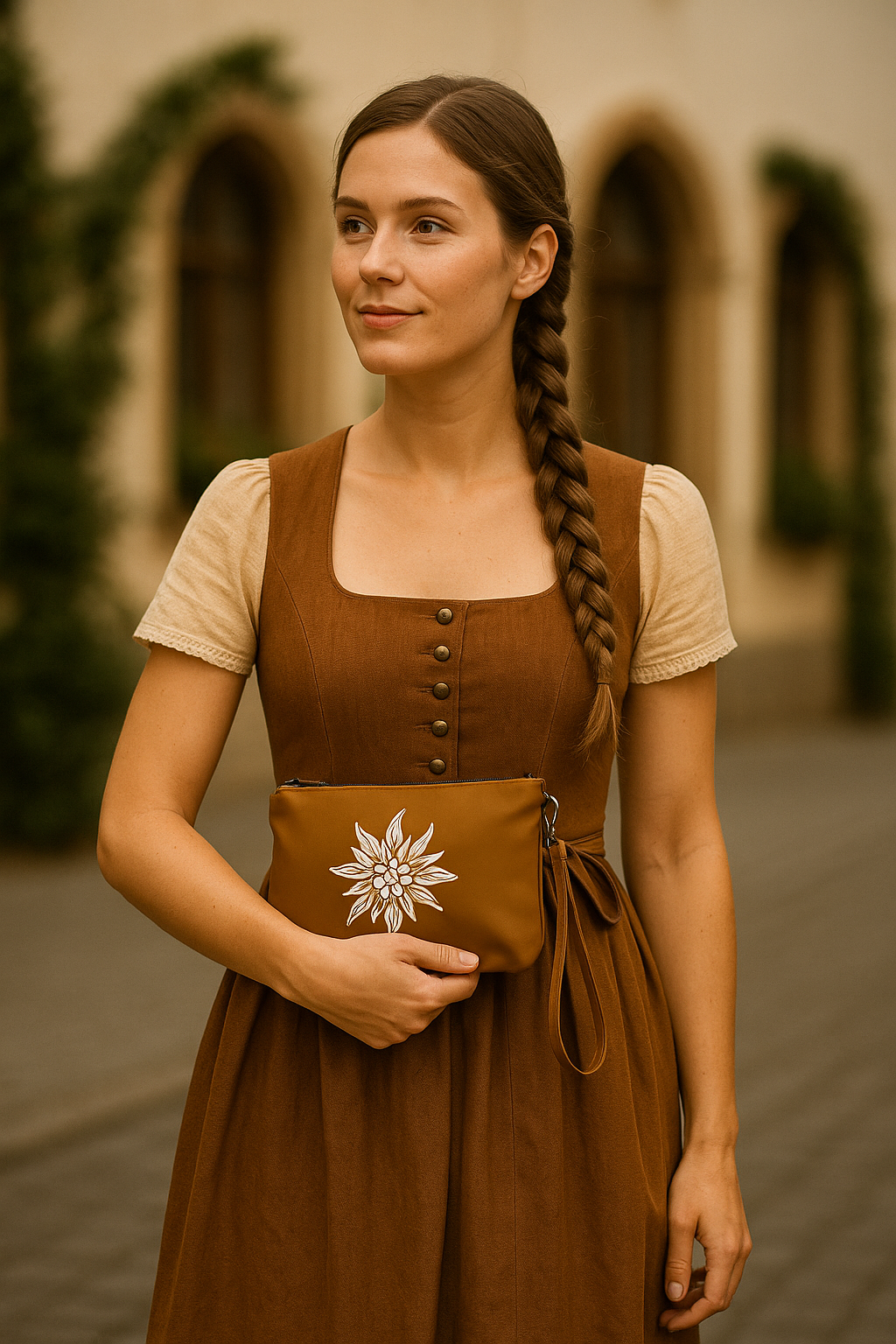 Wiesn Capsule - Clutch/ Crossbody Bag Kastanie Edelweiss - WOOVE