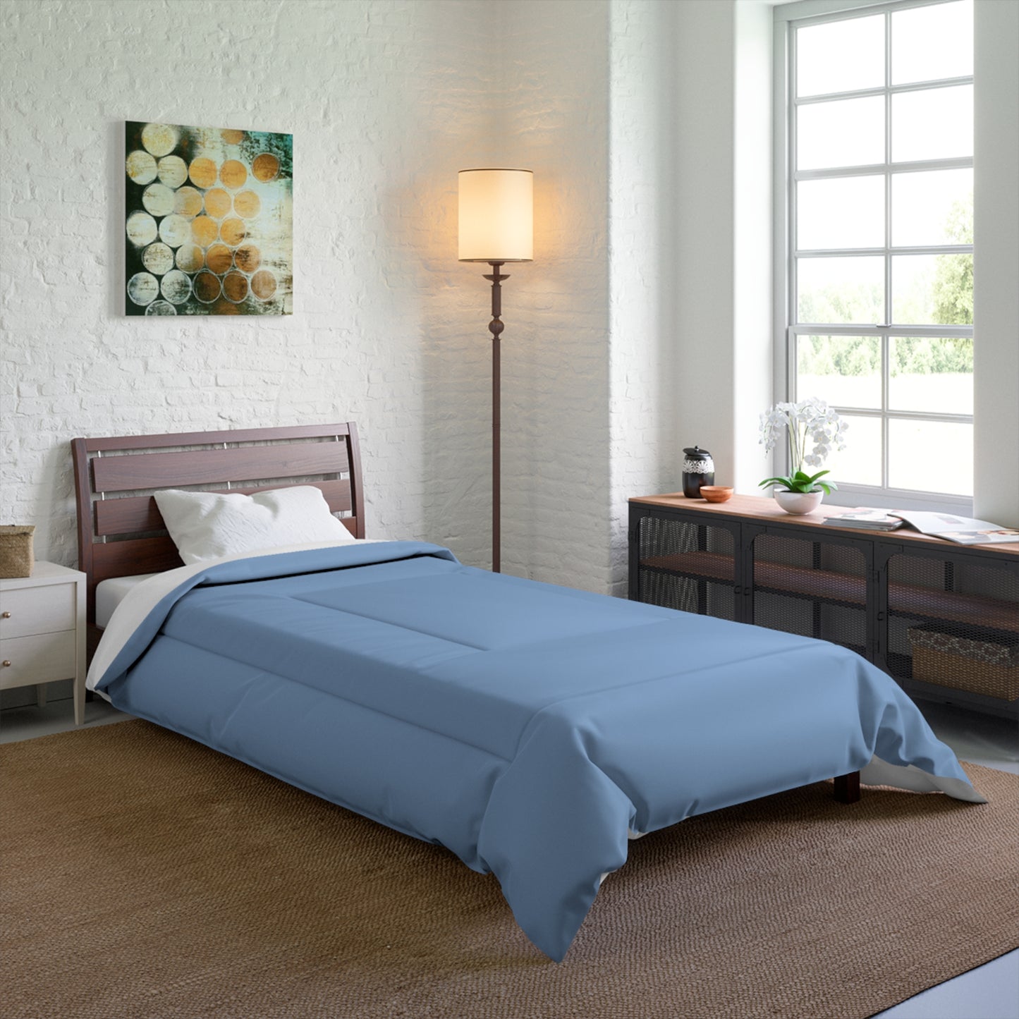Design Comforter – stilvolle Tagesdecke mit weichem Griff - Dusty Blue - WOOVE