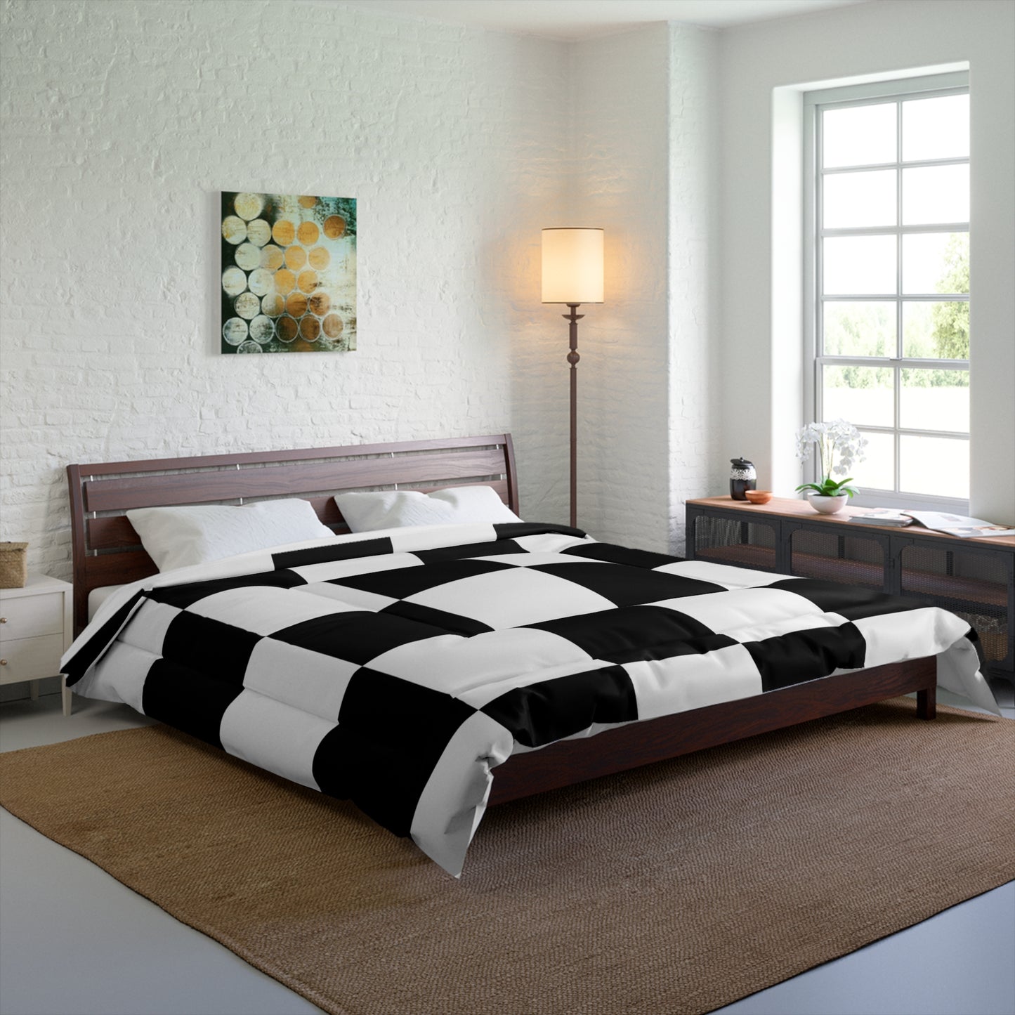 Design Comforter – stilvolle Tagesdecke mit weichem Griff - Black & White Chess - WOOVE