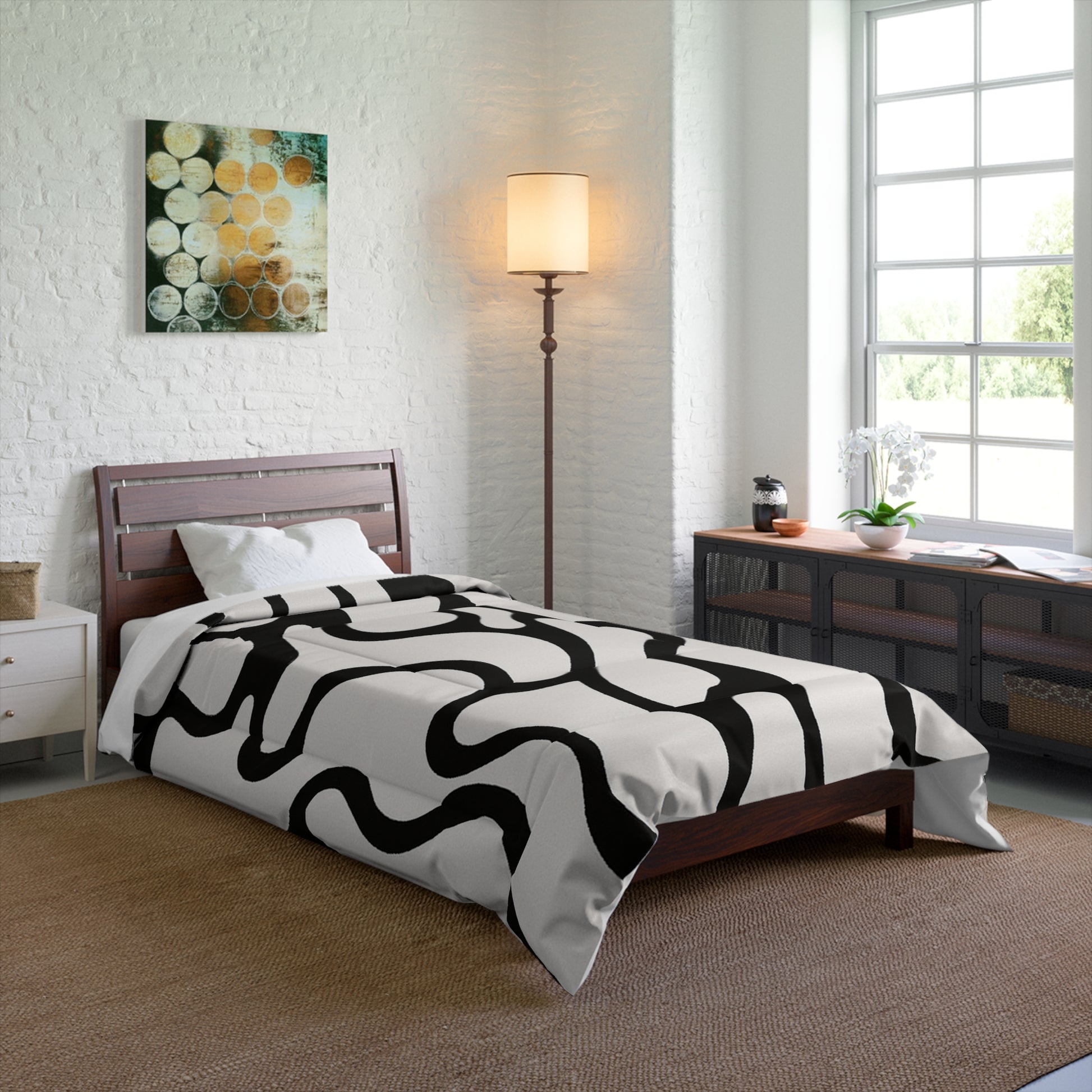 Design Comforter – stilvolle Tagesdecke mit weichem Griff - Black & White Flow - WOOVE