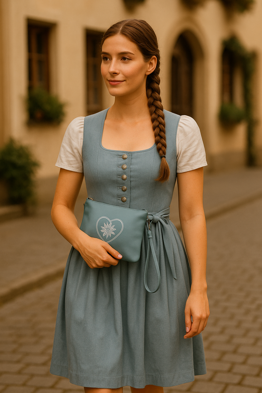 Wiesn Capsule - Clutch/ Crossbody Bag Petrolgrün Edelweiss - WOOVE