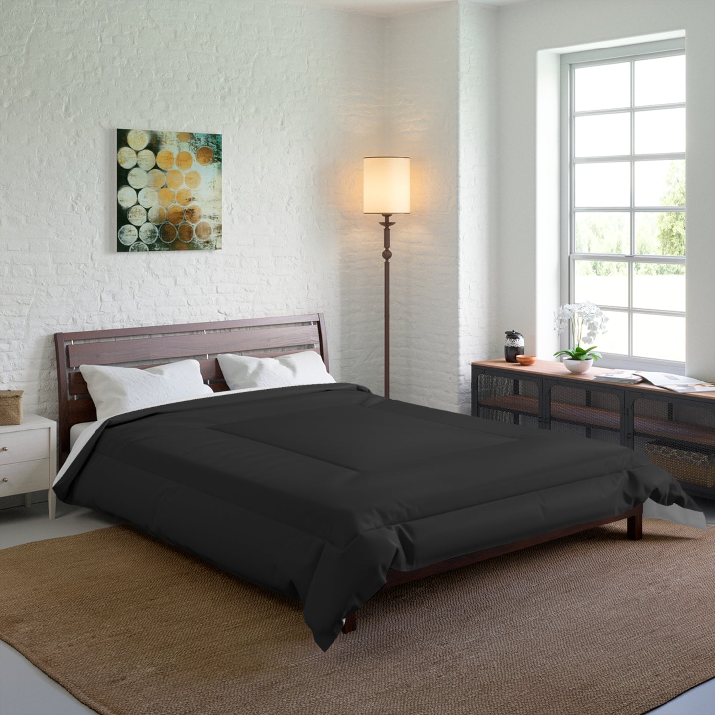 Design Comforter – stilvolle Tagesdecke mit weichem Griff - Black - WOOVE