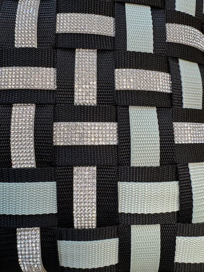 01 CRYSTAL WEAVE9 Black &amp; Eucalyptus with Rhinestones in Silver l Cushion Cover