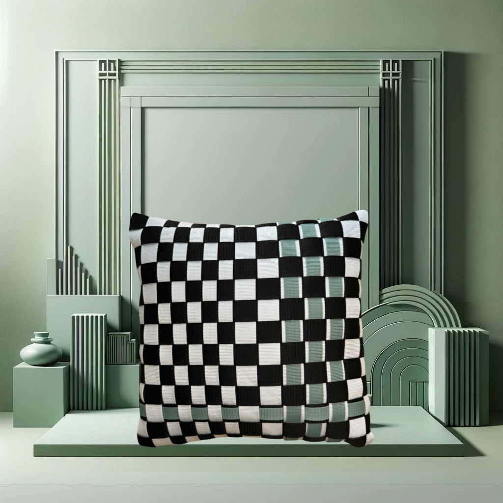 02 CHESS2 Black, White &amp; Sage l Cushion Cover