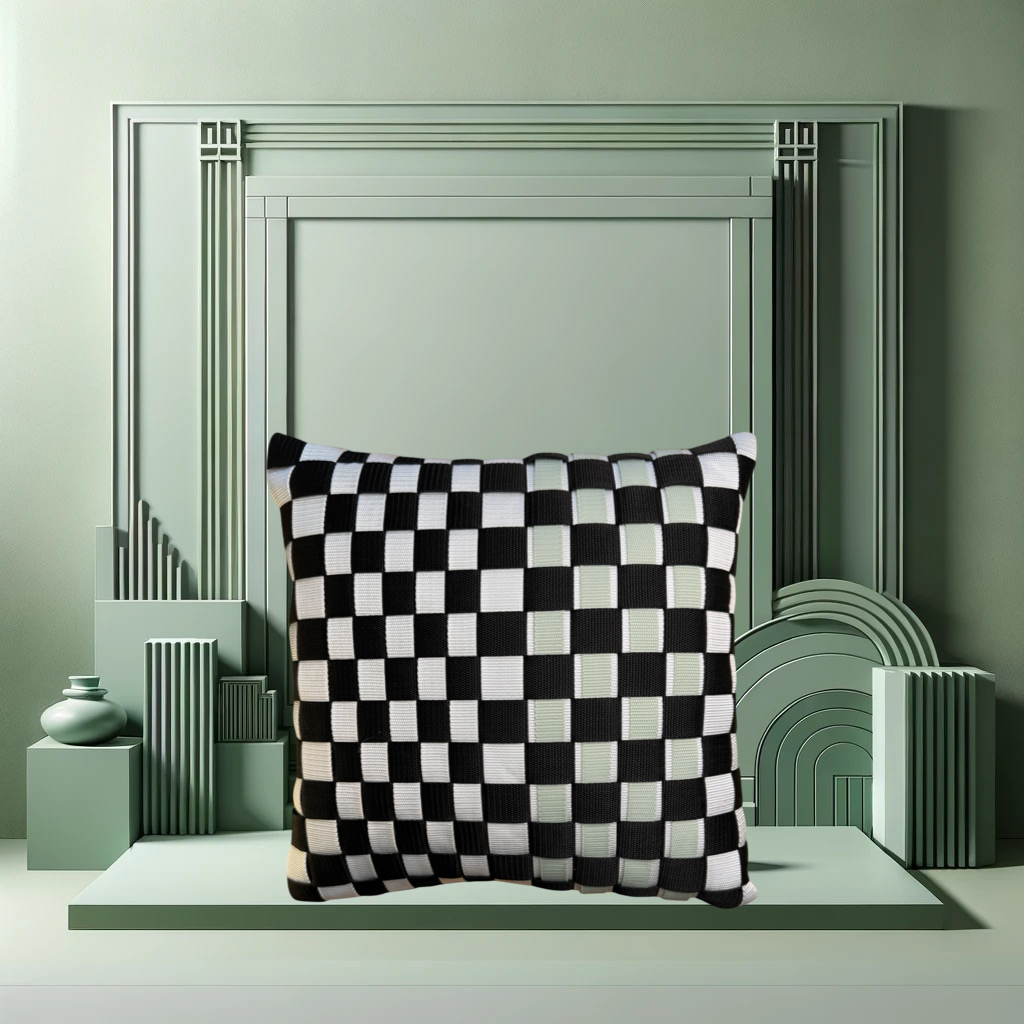 02 CHESS3 Black, White &amp; Eucalyptus l Cushion Cover