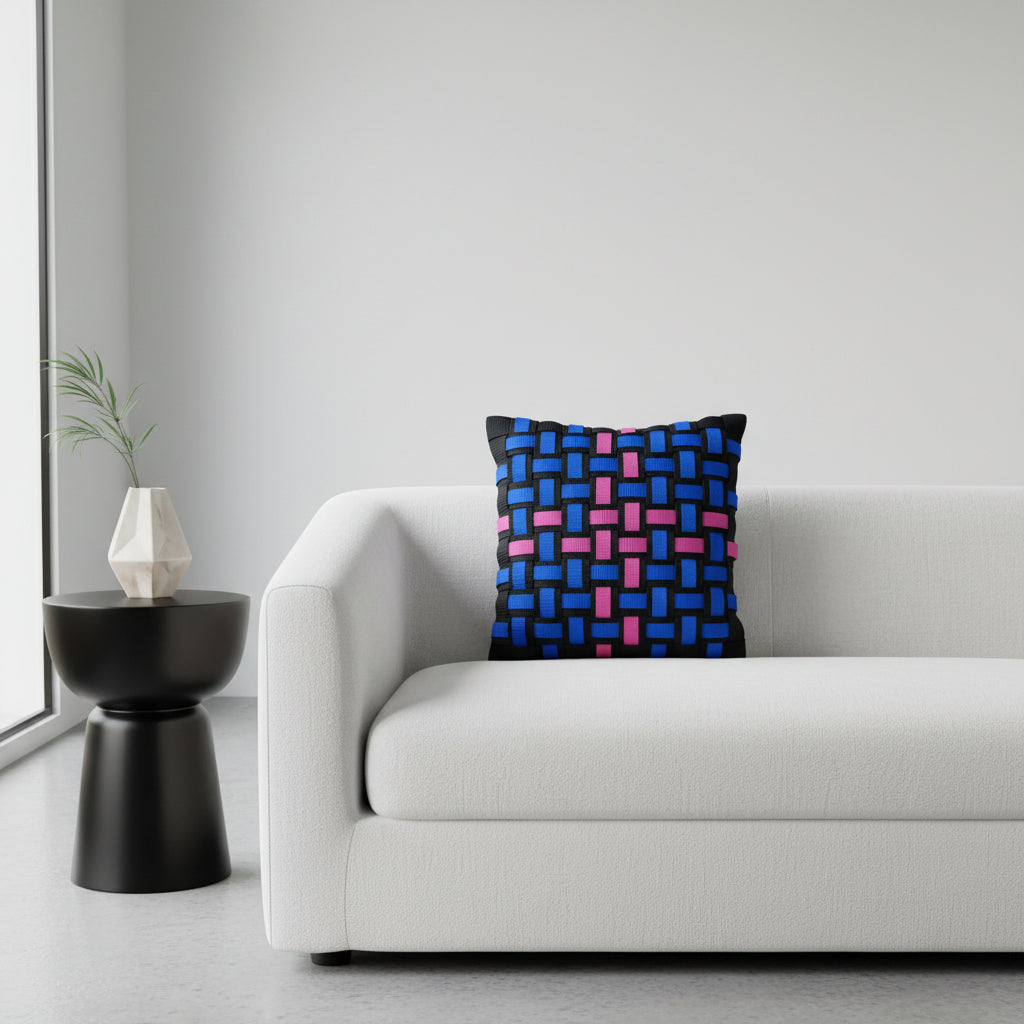 Neon Wave - Handwoven Cushion