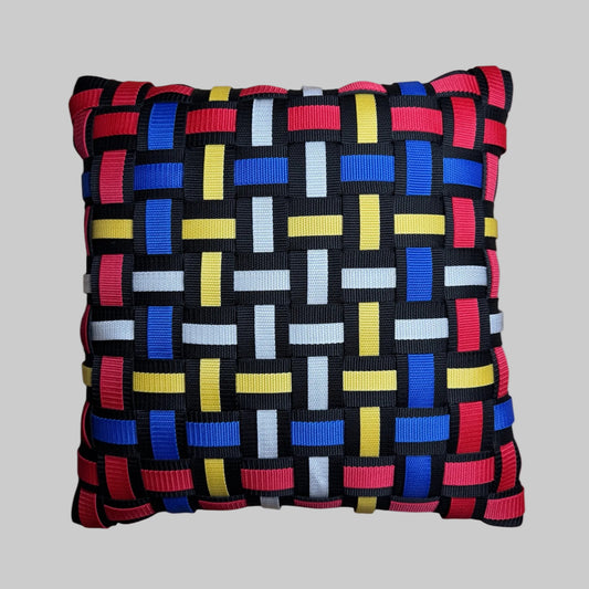 WOOVE Handgewebtes Designer-Kissen  - Grid Ästhetik in Multicolor White l Kissenbezug - WOOVE