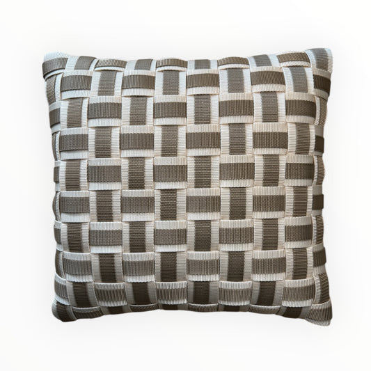 WOOVE Handgewebtes Designer-Kissen  - Grid Ästhetik in Creme & Beige / Kissenbezug