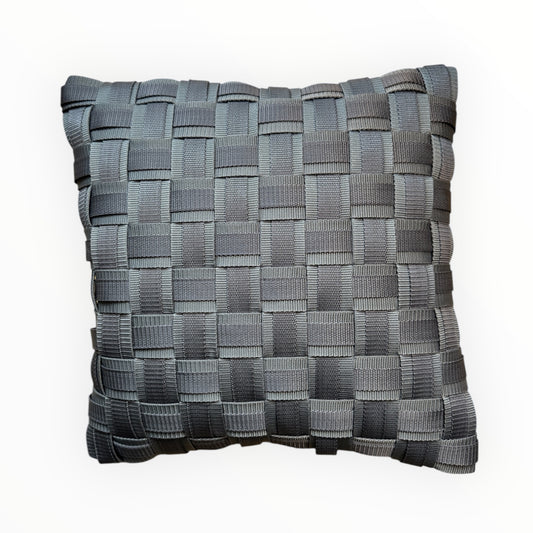 WOOVE Handgewebtes Designer-Kissen  - Grid Ästhetik in Anthrazit l Kissenbezug