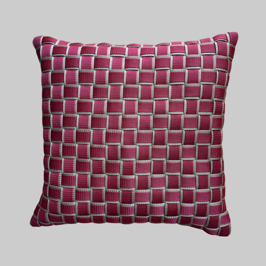 WOOVE Handgewebtes Designer-Kissen  - Grid Ästhetik in Beige & Weinrot / Kissenbezug