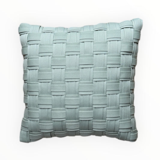 WOOVE Handgewebtes Designer-Kissen  - Grid Ästhetik in Eukalyptus l Kissenbezug