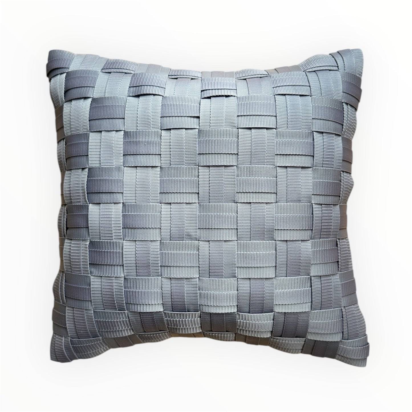 WOOVE Handgewebtes Designer-Kissen  - Grid Ästhetik in Taubenblau / Kissenbezug - WOOVE