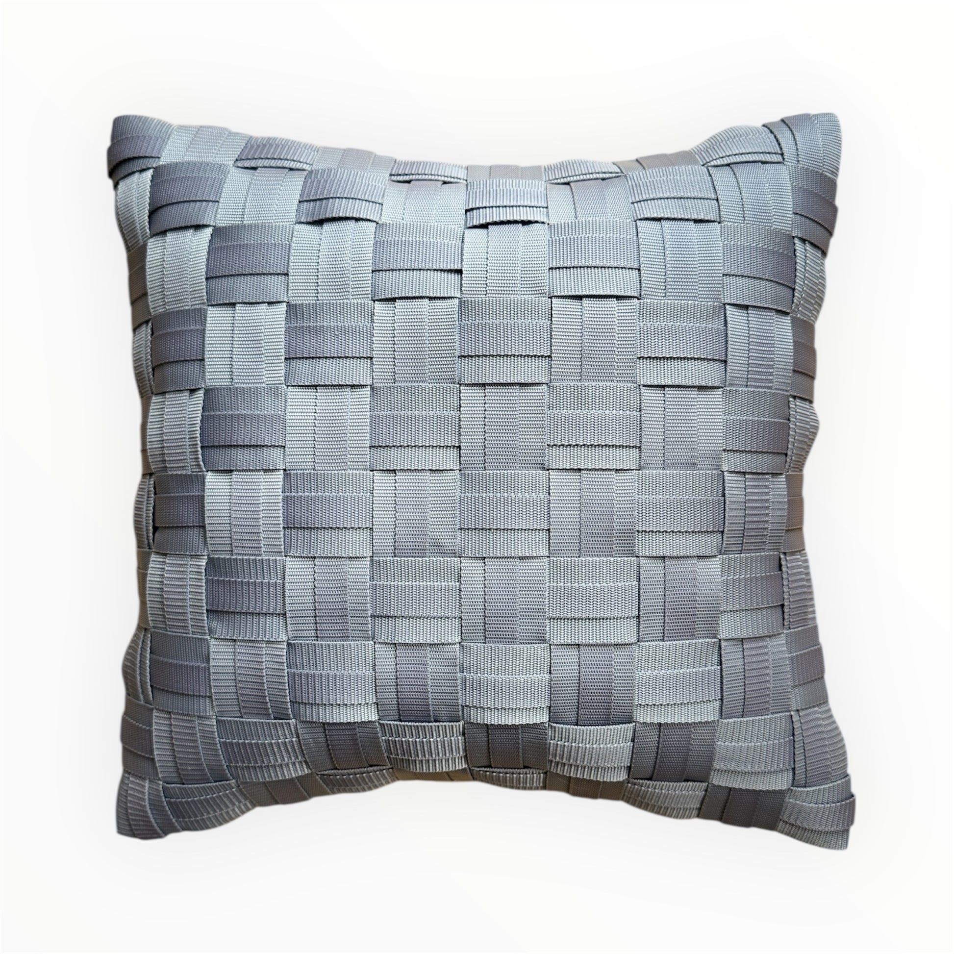 WOOVE Handgewebtes Designer-Kissen  - Grid Ästhetik in Taubenblau / Kissenbezug - WOOVE