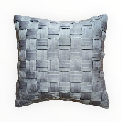 WOOVE Handgewebtes Designer-Kissen  - Grid Ästhetik in Taubenblau / Kissenbezug - WOOVE