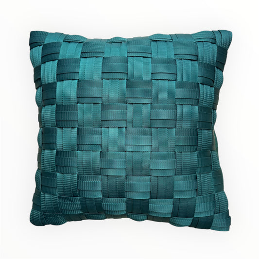 WOOVE Handgewebtes Designer-Kissen  - Grid Ästhetik in Waldgrün / Kissenbezug - WOOVE