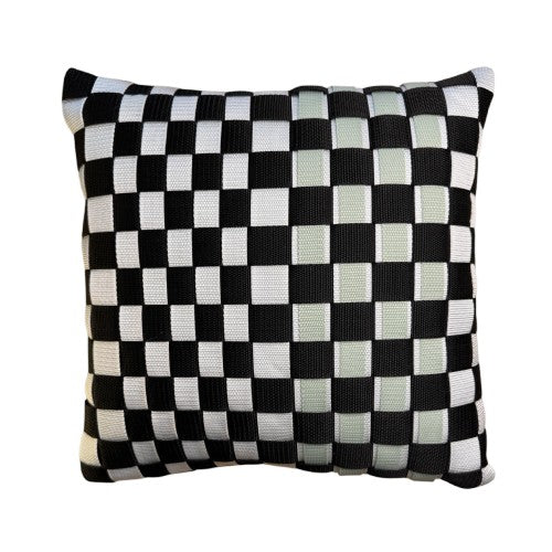 02 CHESS3 Black, White &amp; Eucalyptus l Cushion Cover