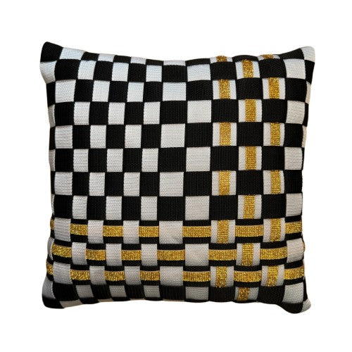 01 CHESS DELUXE2 Black &amp; White with Rhinestones in Gold l Cushion Cover