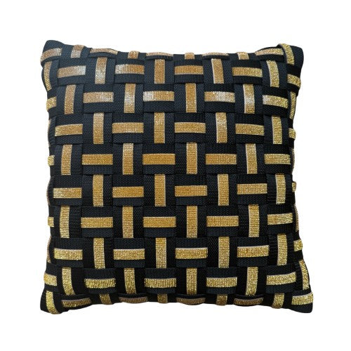 01 NOIR DELUXE3 Black with rhinestones in gold l Cushion cover