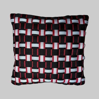WOOVE Handgewebtes Designer-Kissen  - Grid Ästhetik in Schwarz, Rot  & Weiß l Kissenbezug - WOOVE