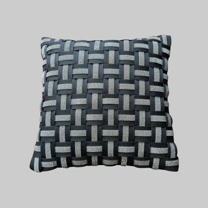 WOOVE Handgewebtes Designer-Kissen  - Grid Ästhetik in Anthrazit mit Silberstrass Luxe l Kissenbezug / Luxury Edition - WOOVE