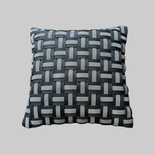 WOOVE Handgewebtes Designer-Kissen  - Grid Ästhetik in Anthrazit mit Silberstrass Luxe l Kissenbezug / Luxury Edition - WOOVE